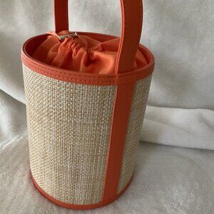 Stephanie Johnson for Neiman Marcus Round Raffia & Orange Drawstring Top Bag NEW